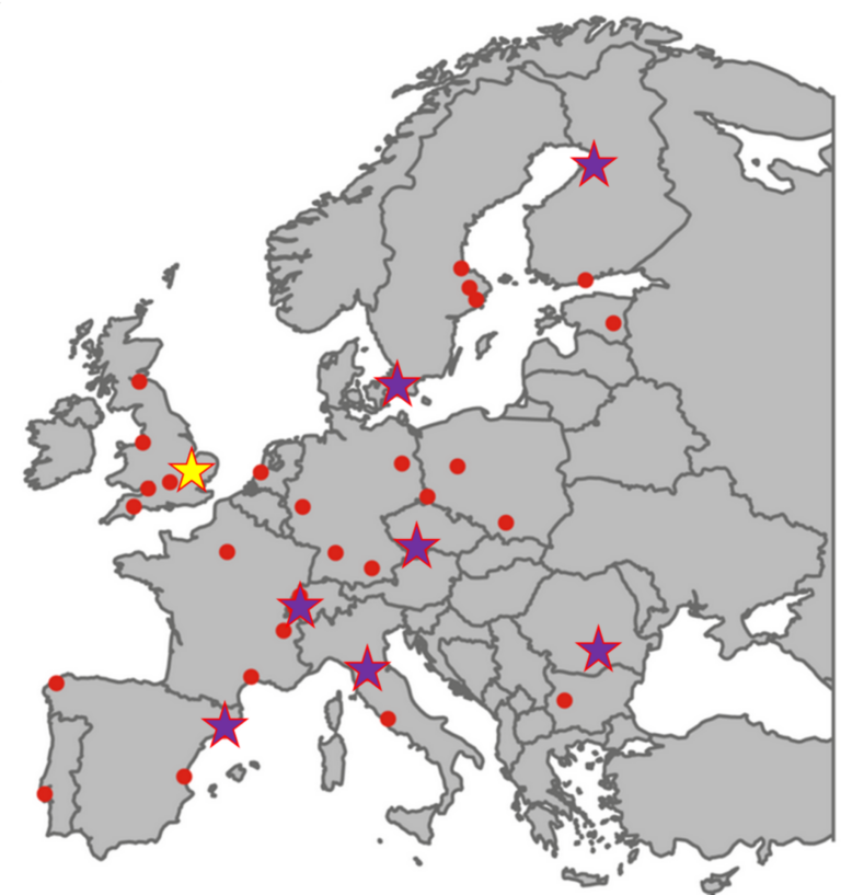 Map showing the location of Psyche hubs and members